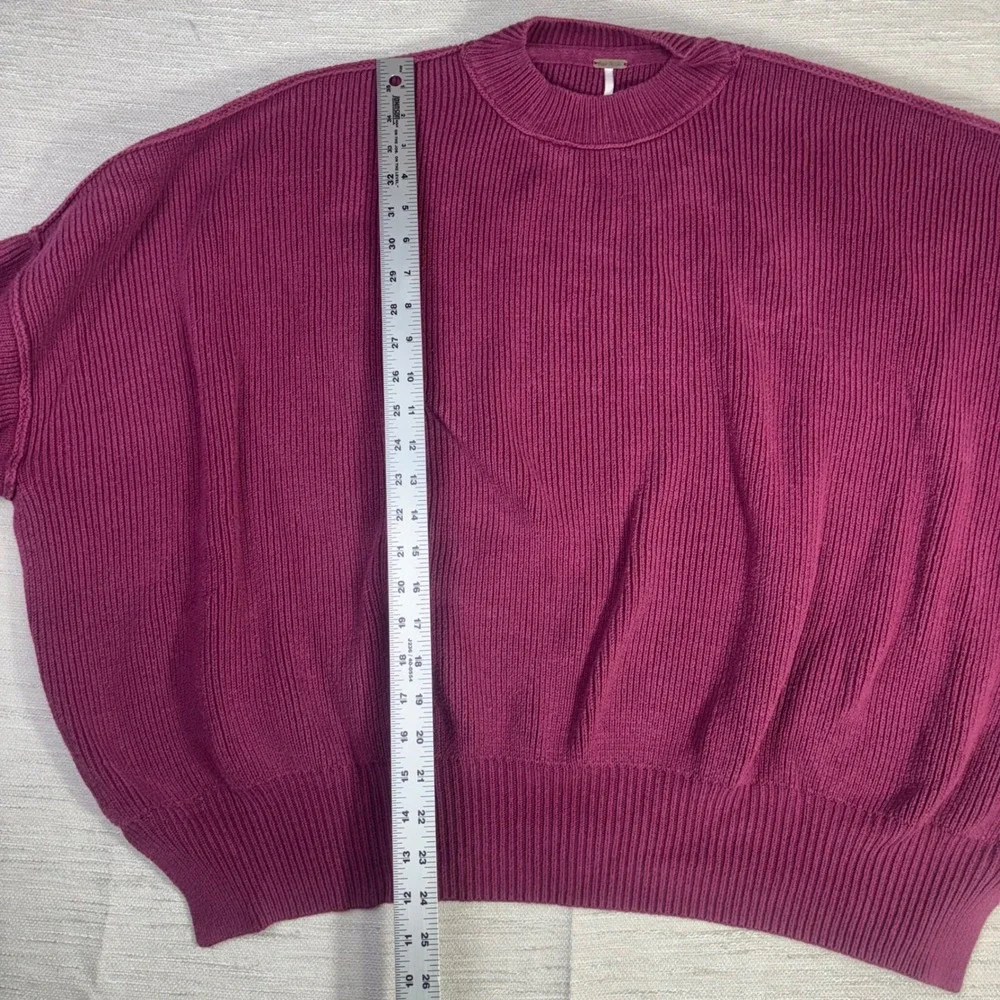 Free People Oversized Mock Neck Ribbed Sweater Berry Magenta Dolman Sleeve S/P